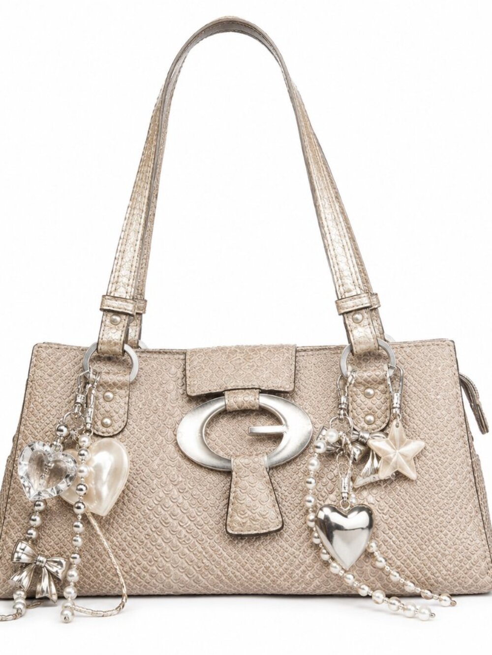 GUESS - VINTAGE Y2K- Snakeskin Imitation- Metallic Cream Shoulder Bag👛💕✨